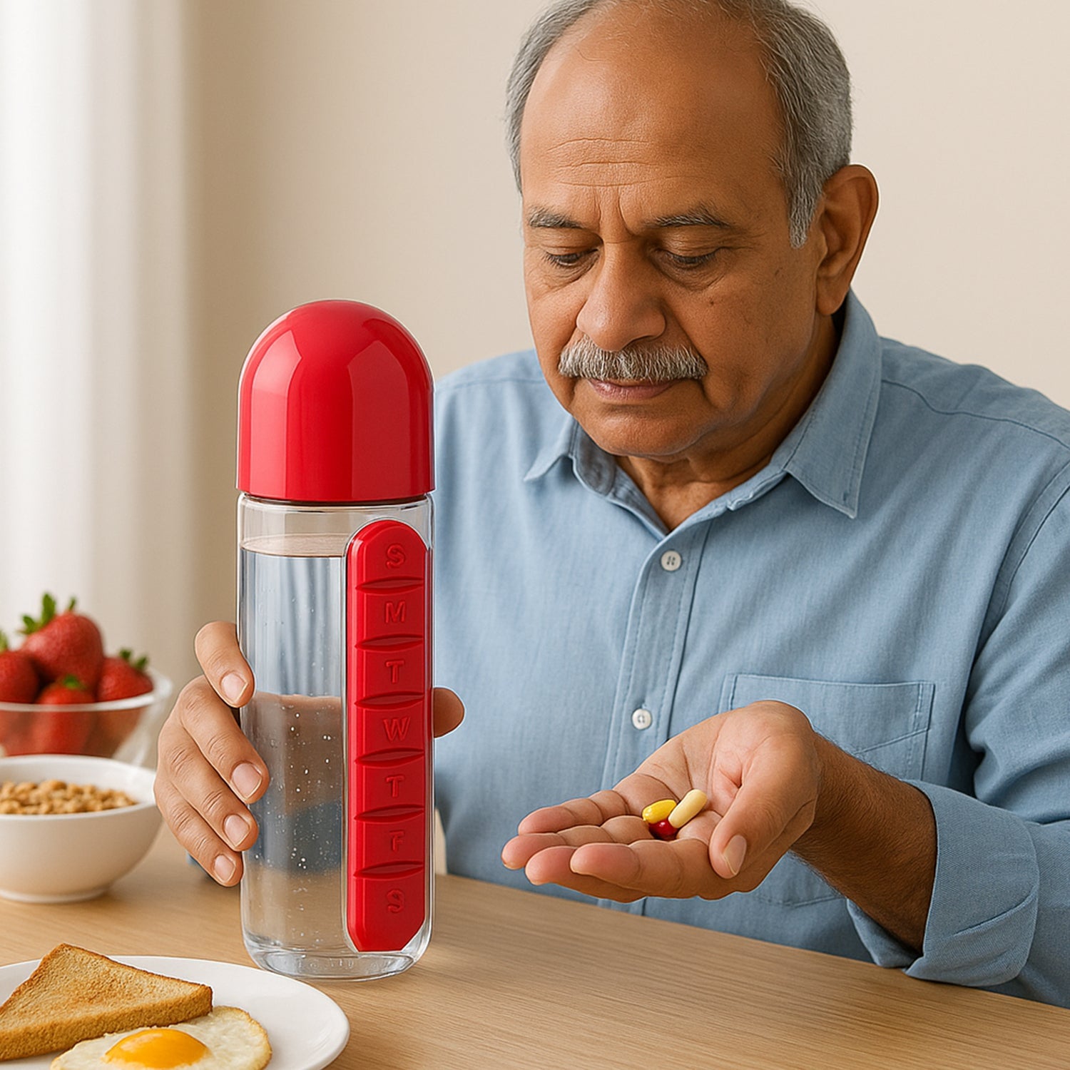 Water Bottle with Built-in 7-Day Pill Organizer Approx 900ml (1 Pc) Water Bottle with Built-in 7-Day Pill Organizer Approx 900ml (1 Pc)